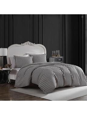 NEW Betsey Johnson KING DUVET SET Black White Stripe Cover Pillow Cases NIP